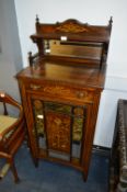 Victorian Walnut Inlaid Music Cabinet with Mirrored Panels
