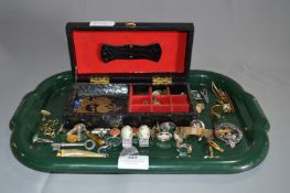 Costume Jewellery Box and Gentlemen's Costume Items; Cufflinks, Tie Pins, etc.