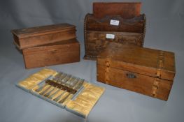 Oak Stationery Rack and Three Boxes