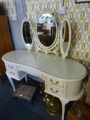 White and Gilt Kidney Shaped Dressing Table