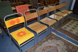 Set of Six Nest-a-bye Tubular Metal Stacking School Chairs by D.Sebel & Co