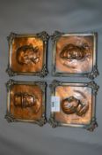 Four Framed Embossed Copper Panels 