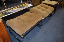 Pair of 1970's Chrome Based Footstools with Upholstered Cushion