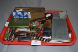Tray Lot of Collectables; Pen Knives, Dominoes, Zippo Lighters, Cigarette Case and Costume Jewellery