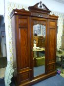Mahogany Triple Wardrobe with Central Mirror Door