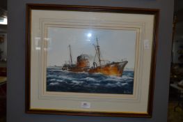 Framed Adrian Thompson Watercolour Hull Trawler H209