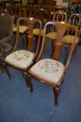 Pair of Edwardian Mahogany Inlaid Dining Chairs with Woolwork Seats