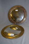 Pair of Brass Framed Convex Wall Mirrors