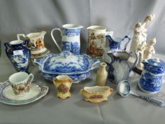 Table Lot; Selection of Jug, Nao Figurines, Blue & White Tureen, etc.