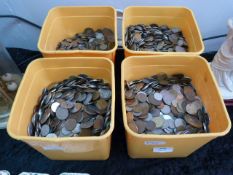 Four Tub Containing a Large Quantity of British and World Coinage