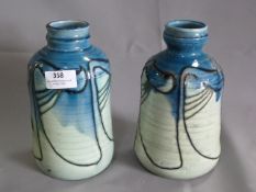 Pair of Minton Secessionist Bluegreen Tubelined Vases