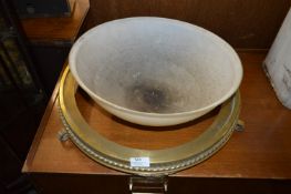 Circular Brass Framed White Glass Ceiling Light Fitting