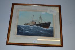 Framed Adrian Thompson Watercolour Hull Trawler 