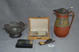 Winkle Picking Set; Manchester Liners Mirror, Pewter Dish, Wristwatch and a Jug