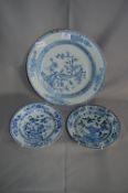 Chinese Tin Glazed Blue & White Charger and Two Plates