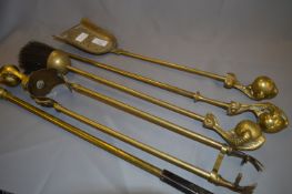Set of Brass Fire Irons with Ball and Claw Handles