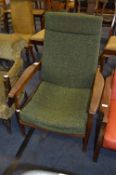 Teak Framed Reclining Armchair with Cushion Seat and Back