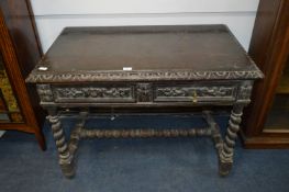 19th Century Carved Oak Desk with Barley Twist Legs and Stretcher