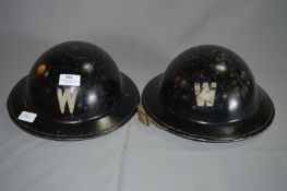 Two WWII Warden Helmets