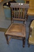 Oak Dining Chair with Carved Back and Barley Twist Legs