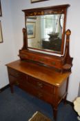 Victorian Mahogany Inlaid Dressing Table with Nouveau Handles