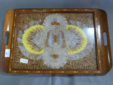 Mahogany Inlaid Tray with Butterfly Decoration
