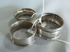 Three Hallmarked Silver Napkin Rings Approx. 27.8g