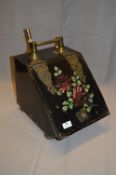 Victorian Brass and Enamel Metal Coal Box with Floral Painted Decoration