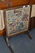 Oak Framed Fire Screen with Woolwork Tapestry