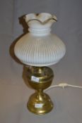 Brass OIl Lamp with White Glass Shade