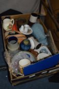 Box Containing Sampler Childrens Nursery Plates, Victorian Jug, Doulton Vase, Cine Camera,