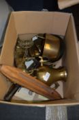 Box of Brassware; Jam Pans, Horse & Cart, etc.