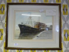 Framed Adrian Thompson Watercolour Hull Trawler 