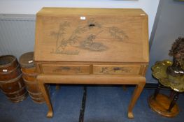 Malaysian Teak Bureau with Carved Panel