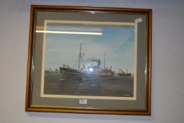Framed Adrian Thompson Watercolour Hull Trawler 