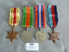 WWII Medals Group of Four; Defence, Campaign, 3549 Star and Africa Star