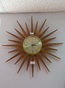 Paico Teak Sunburst Wall Clock