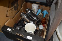 Box Containing Chrome Vases, Crown Ducal, African Carved Wood Heads, etc.