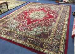 Red Ground Floral Leaf Pattern Wilton Rug 9'x12'