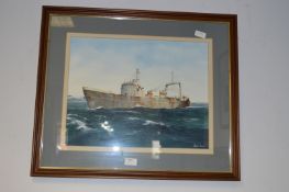 Framed Adrian Thompson Watercolour Hull Trawler 