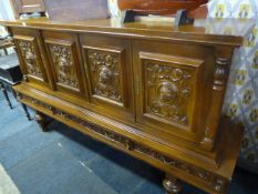 Large Solid Oak Sideboard with Carved Panel Doors