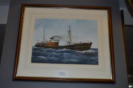 Framed Adrian Thompson Watercolour Hull Trawler 