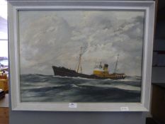 Oil on Board Hull Trawler H124 by Bill Wellburn