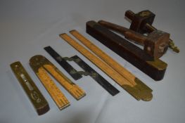 Carpentry Handtools Brass Spirit Levels, Folding Measures, J. Rabone Folding Measure and Scribes