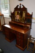 Victorian Mahogany Dressing Table With Pedestal Base and Brass Handles