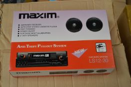 *Box Containing Ten Sets of Maxim AM/FM Car Stereos with Speakers