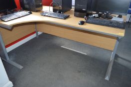 *L-Shaped Desk in Light Oak and Silver Finish