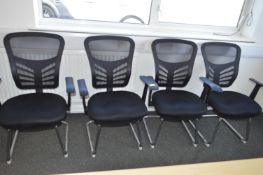 *Set of Four Contemporary Office Chairs on Chrome Frames with Mesh Backs
