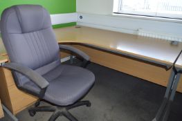 *L-Shape Desk with Left Hand Return in Light Oak and Silver Finish with Standalone THree Drawer