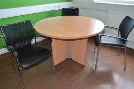 *Circular Meeting Room Table in Beech Finish with Three Contemporary Style Mesh Back Office Chairs